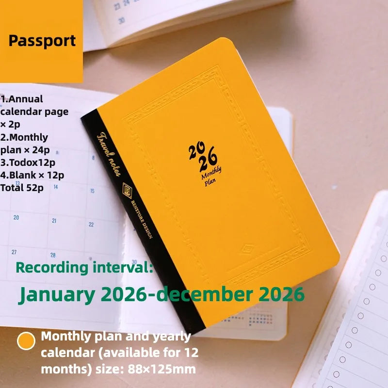 2026 Annual Calendar Plan Schedule Traveler Notebook Planner Inner Page for Planner Core Replacement Travel Journal