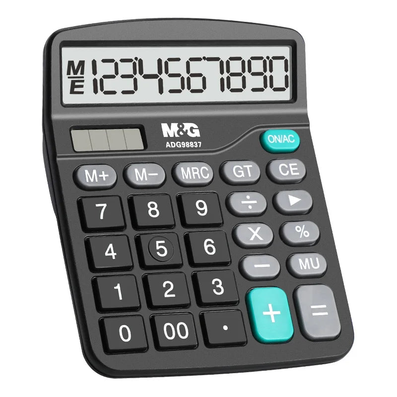 M&amp;G calculator, 12-digit large display screen, dual power supply function, solar and battery, non-slip base, suitable for studen