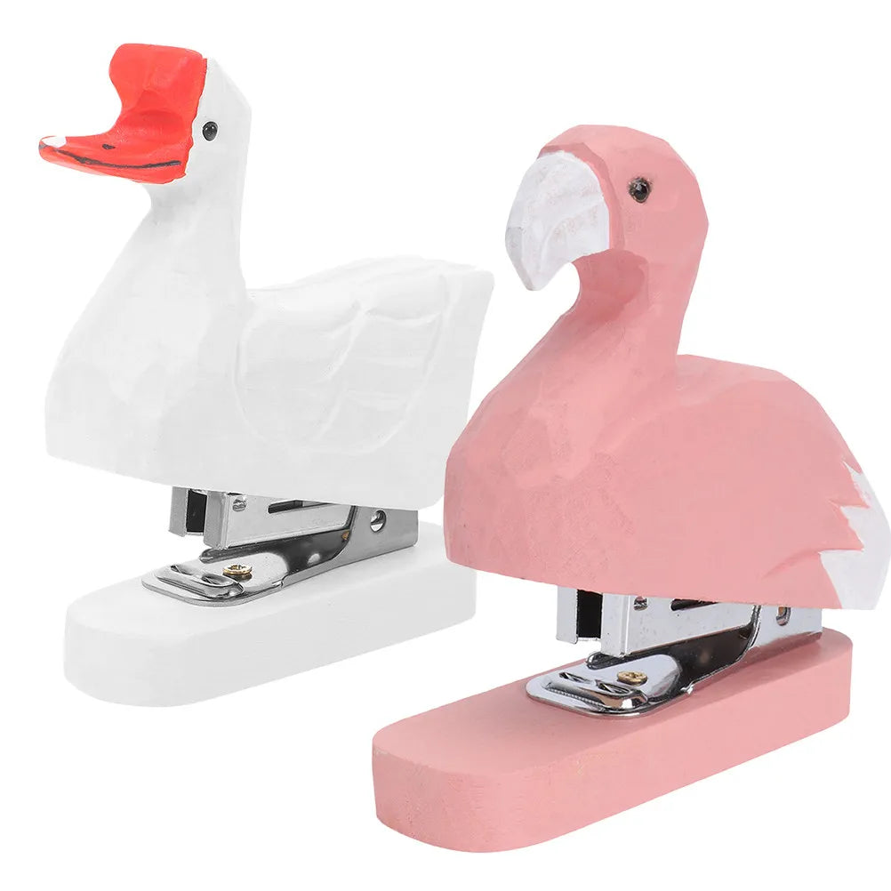 2Pcs Adorable Animal Shaped Wooden Stapler Compact Lightweight Stapler for Students Teachers Travel Office Decoration Lovely